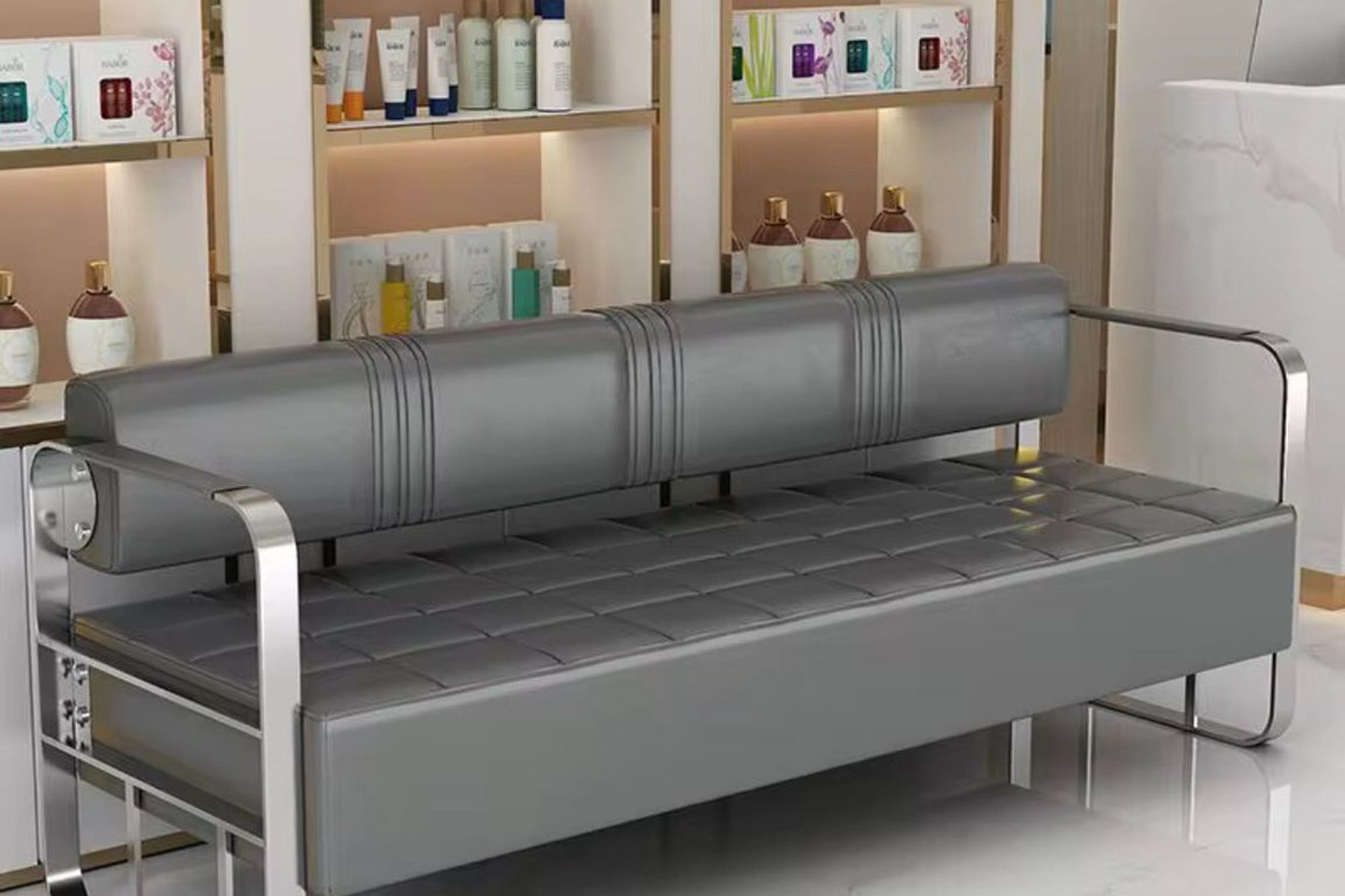 Luxury Salon Waiting Sofa / Reception Bench (Gold Frame)